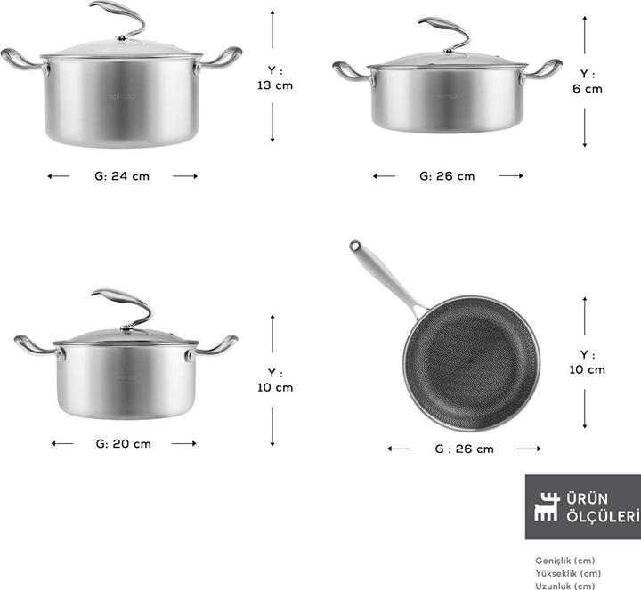 Produktbild Karaca Antihaft-Kochgeschirr-Set mit Deckeln für Induktion, tägliches Kochen (Bratpfanne, Kochtopf, Edelstahl)