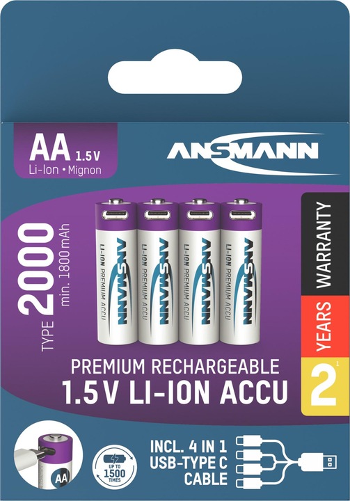 Immagine prodotto Ansmann Batteria Li-Ion Premium (4 pz., AA, 1800 mAh)
