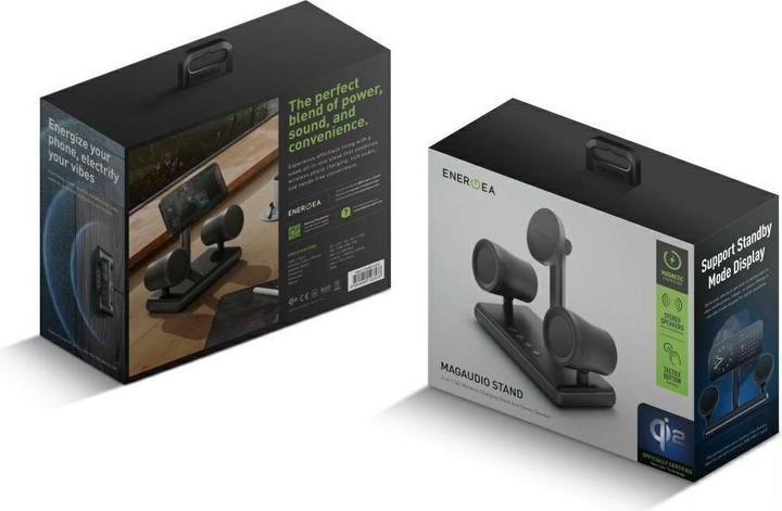 Immagine prodotto Energea Wireless charger Magaudio Stand 2in1 Qi2 with stereo speaker graphite (15 W)