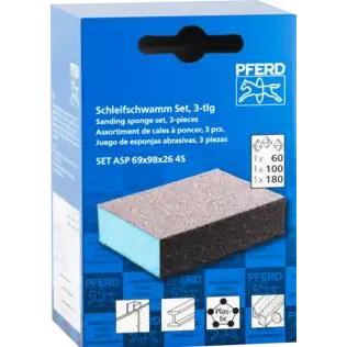 Pferd, Abrasivi, 44698010 Wasserfester Schleifschwamm Set 69x98x26 mm A60 A100 A180 vierseitig (100, 180, 60)
