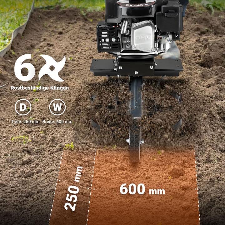 Produktbild Wiltec Benzin Bodenhacke 60cm Gartenhacke mit Motor 144ccm Motorhacke Bodenfräse