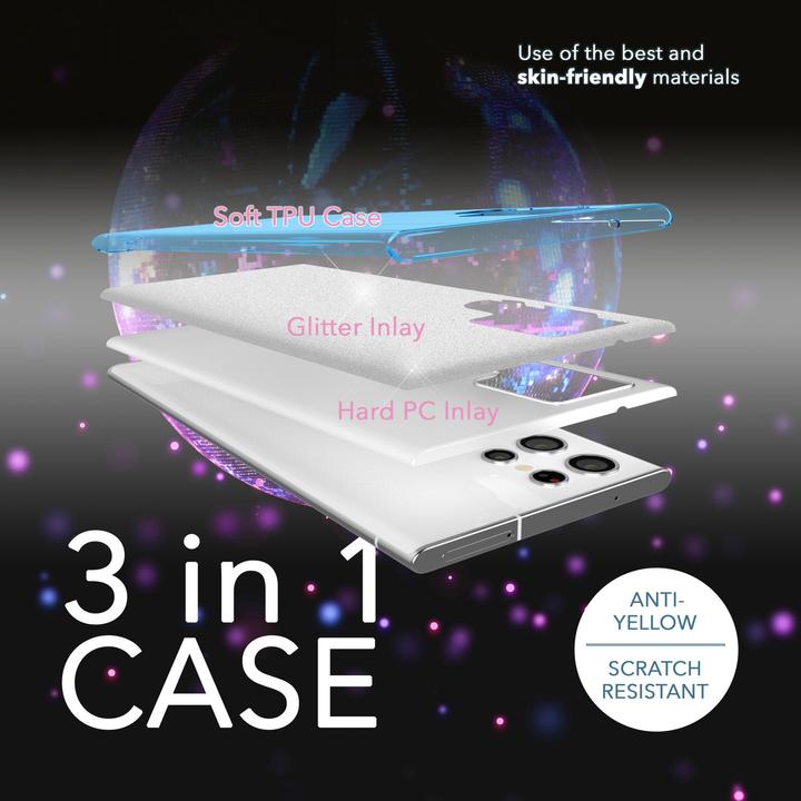 Produktbild Nalia Glitzer Silikon Hülle mit 2x Displayschutz (Samsung Galaxy S23 Ultra)