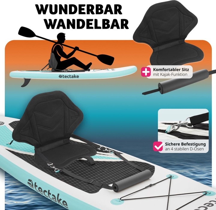 Produktbild tectake Stand-Up Paddle Board Zenon, 2in1 aufblasbar, Komplettset