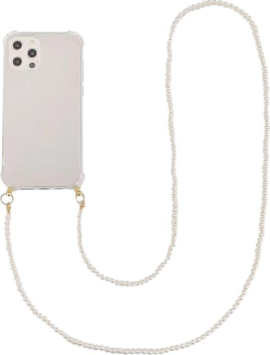 Produktbild PhoneLook Hülle Gummi transparent mit weisser integrierter Perlenkette (Apple iPhone 13)