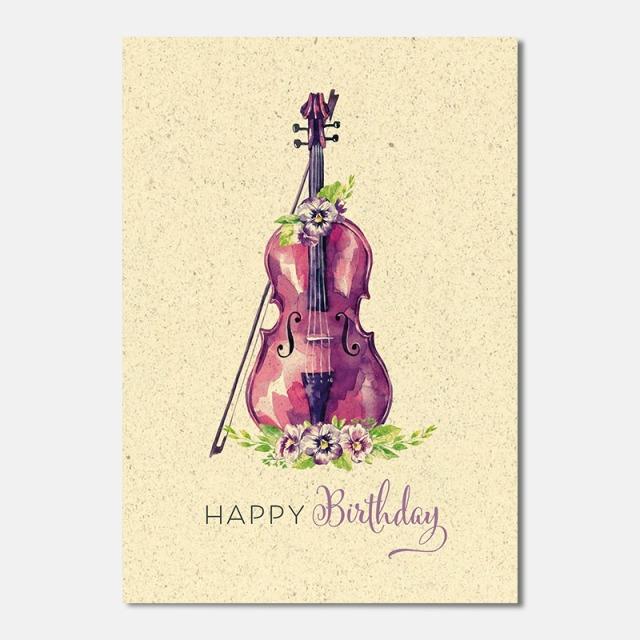 Image du produit Carte d'anniversaire papier à l'herbe - violon (1 pcs)