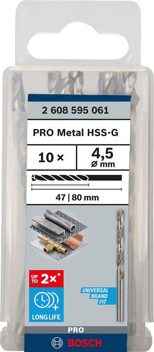 Actual product image Bosch Professional Zubehör PRO Metal HSS-G twist drill, 4.5 x 47 x 80 mm (4.5 mm)