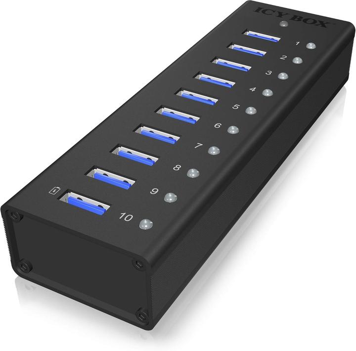 Icy Box USB Hub High-Speed & Plug Play Connection ,IB-AC6110 (USB-B, 10 Ports)