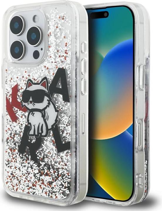 Produktbild Karl Lagerfeld Case Liquid Glitter Choupette Logo for iPhone 16 Pro Max transparent (Apple iPhone 16 Pro Max)