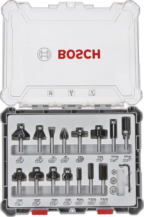 Produktbild Bosch Professional Zubehör 15-teiliges Fräser-Set, 8-mm-Schaft für Handfräsen