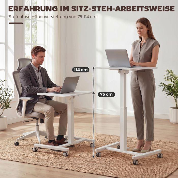Produktbild Swisshandel24 Höhenverstellbarer Stehschreibtisch, Rollen, neigbare Tischplatte, Sicherheitsstopper, Weiss
