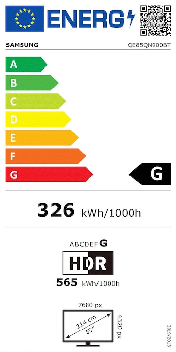 Energie-Label Samsung QE85QN900B (85", QN900B, QLED, 8K, 2022)