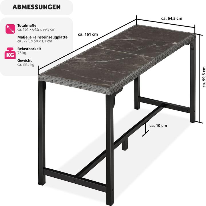 Produktbild tectake Rattan Bartisch Lovas 161x64,5x99,5cm (161 x 64.50 x 99.50 cm)