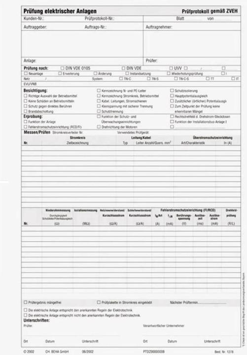 Produktbild Beha Amprobe Prüfprotokollblock