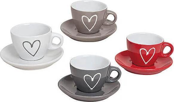 Image du produit Beanarella Tasses à espresso avec soucoupes Coeur, en céramique, 4 couleurs, 5 cm (50 ml)
