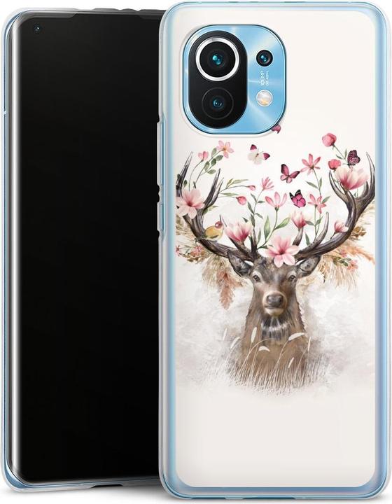 Produktbild DeinDesign Silikon Hülle für Xiaomi Mi 11 Handyhülle Case Smartphone Schutzhülle Blumen Hirsch Tiere (Xiaomi Mi 11)