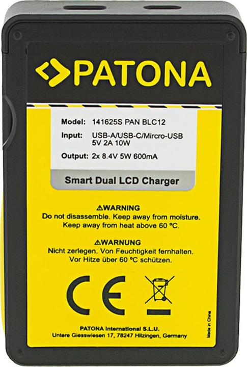 Actual product image Patona Charger Smart Dual LCD USB Panasonic DMW-BLC12PP (Camera battery charger)