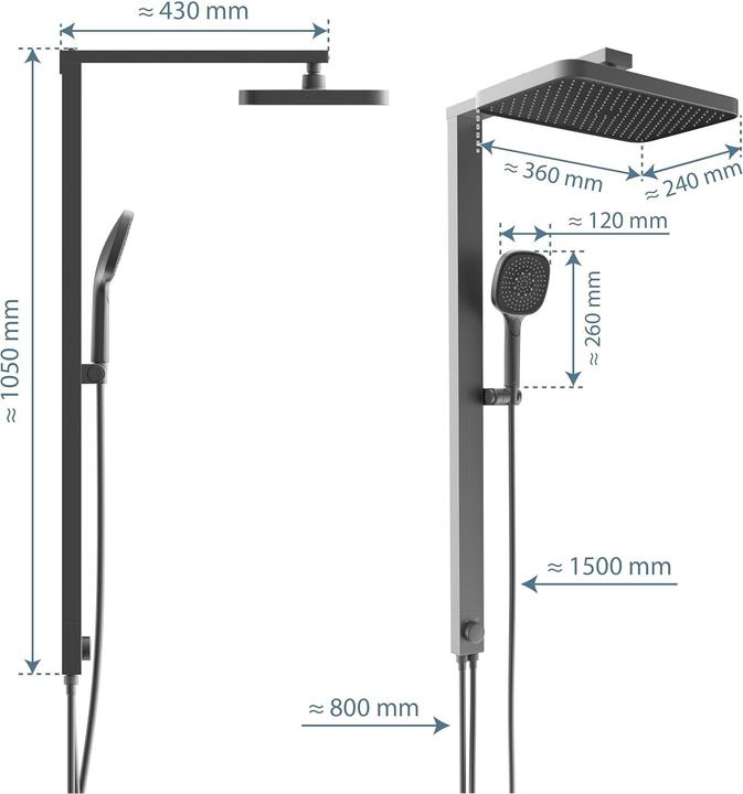 Produktbild Schütte Regendusche Bad LA PALMA Überkopfbrause-Set Graphit matt Duschsystem Regenbrause 60687