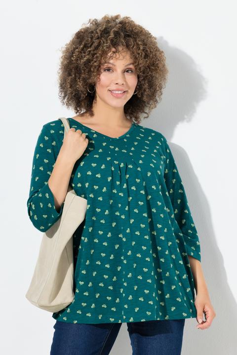 Immagine prodotto Ulla Popken Maglia dal taglio svasato con fiori, scollo a V e maniche a 3/4 (50, 52)