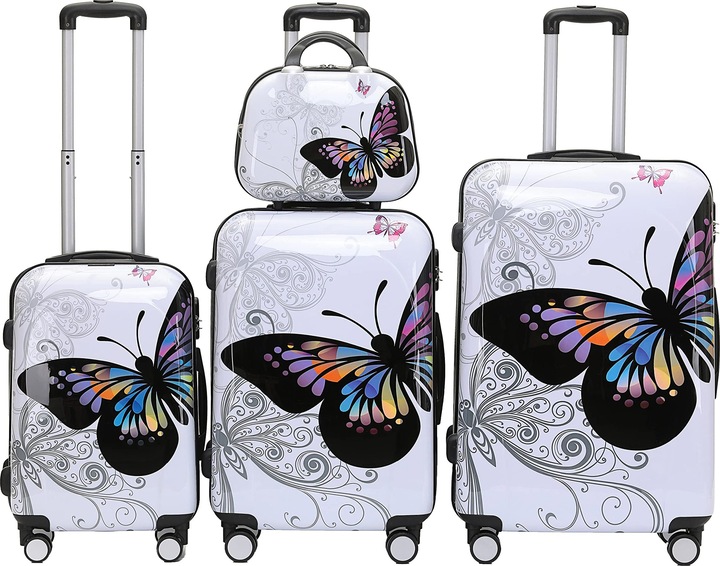 Image du produit Beibye Valise de voyage Butterfly, lot de 4(XL+L+M+S) (115 l, Bagage à main (jusqu'à 50l), M (50 - 90l), L (90 - 115l), XL (à partir de 115l))