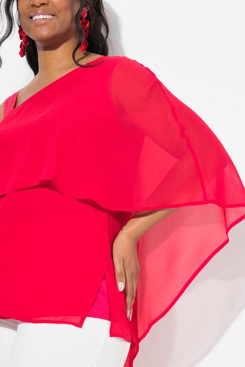 Produktbild Ulla Popken Chiffon-Bluse, One-Shoulder-Überwurf, A-Linie, 3/4-Arm (54)