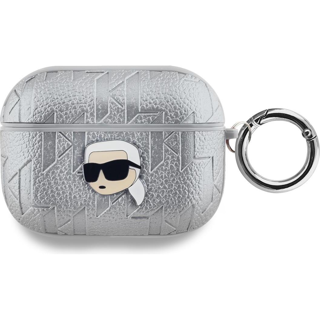 Karl Lagerfeld AirPods Pro PU Embossed Karl Head Case (Kopfhörer Hülle), Kopfhörertasche + Schutzhülle, Grau