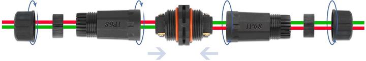 Produktbild Delock Kabelverbinder für Aussenbereich 2 Pin, IP68 wasserdicht, schraubbar, Kabeldurchmesser 4,5