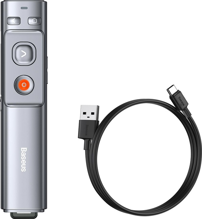 Actual product image Baseus Orange Dot Wireless Presenter (Red Laser)(Charging) Grey