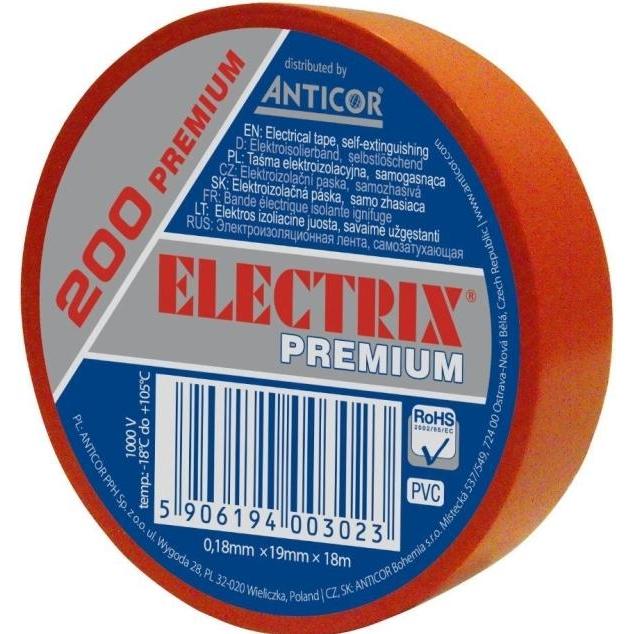 Anticor, Nastro adesivo, Taśma elektroizolacyjna ELECTRIX 200 PREMIUM 19mm 18m czerwona (19 mm)