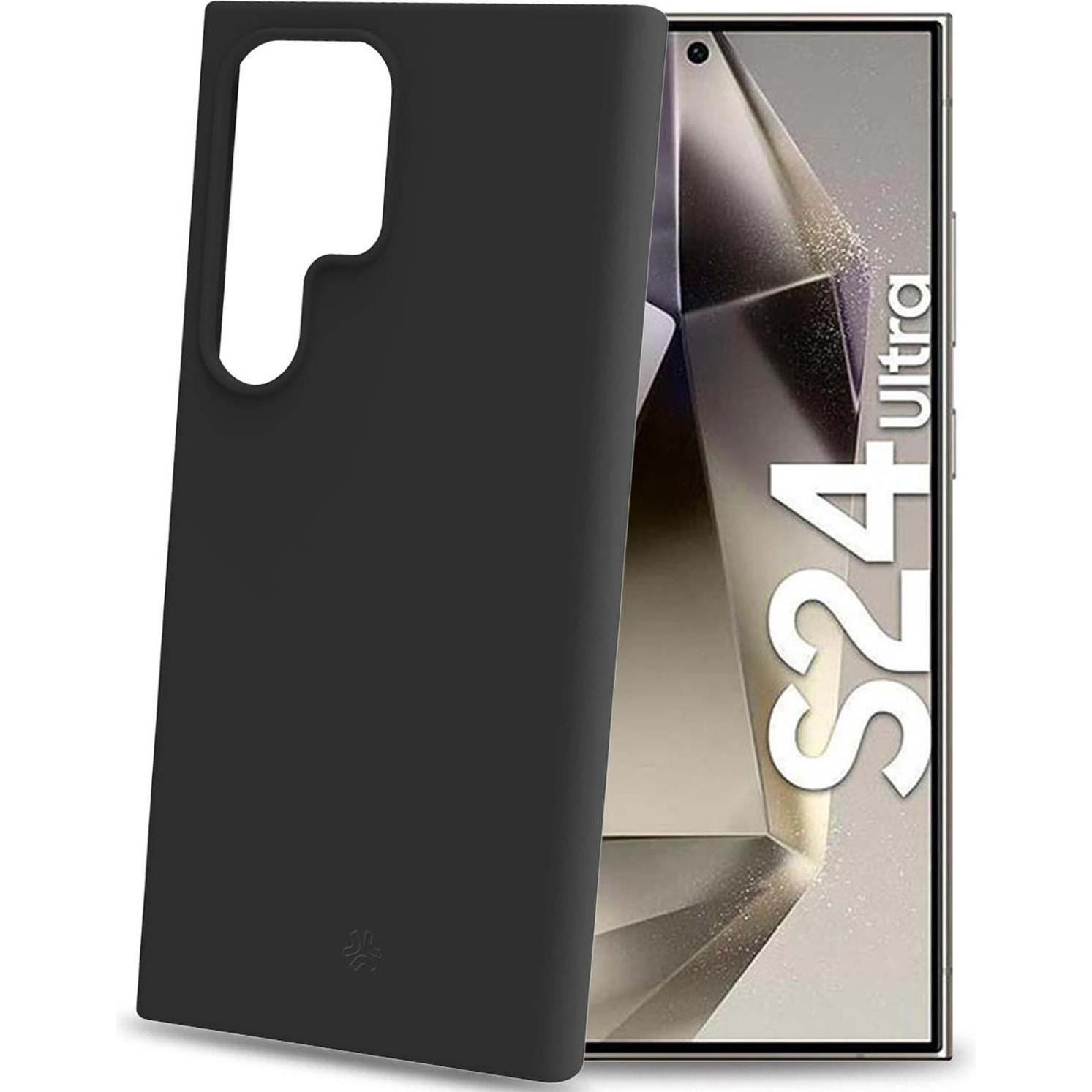 Celly Nero Custodia Cromo In Gomma Morbida 5G - (Samsung Galaxy S24 Ultra), Cover Smartphone,