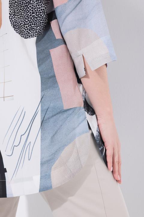 Actual product image Ulla Popken Graphic Patchwork Print 3/4 Sleeve Lyocell Tunic (58)