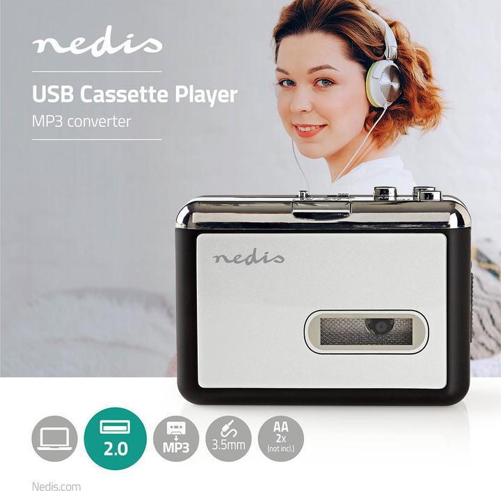 Productafbeelding Nedis Draagbare USB Cassette naar MP3 Converter - Cassettes omzetten naar MP3 formaat - Met USB Kabel