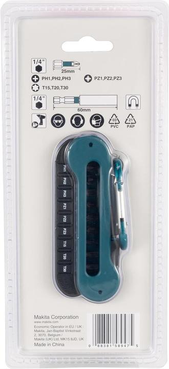 Actual product image Makita Impact Black Bit Set (PH3, PZ2, PZ1, T15, T20, PH1, T30, PH2, PZ3)