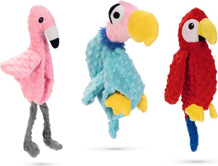 Produktbild Beeztees Plüschspielzeug Flamingo Quak, Geier Rolf und Papagei Lor (Plüschspielzeug Hund)