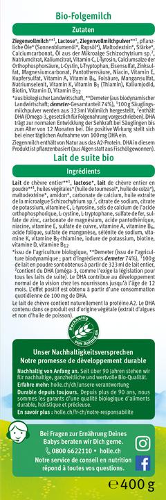 Nährwerte und Zutaten Holle Bio 3 (460 g, ab 10 Monaten)