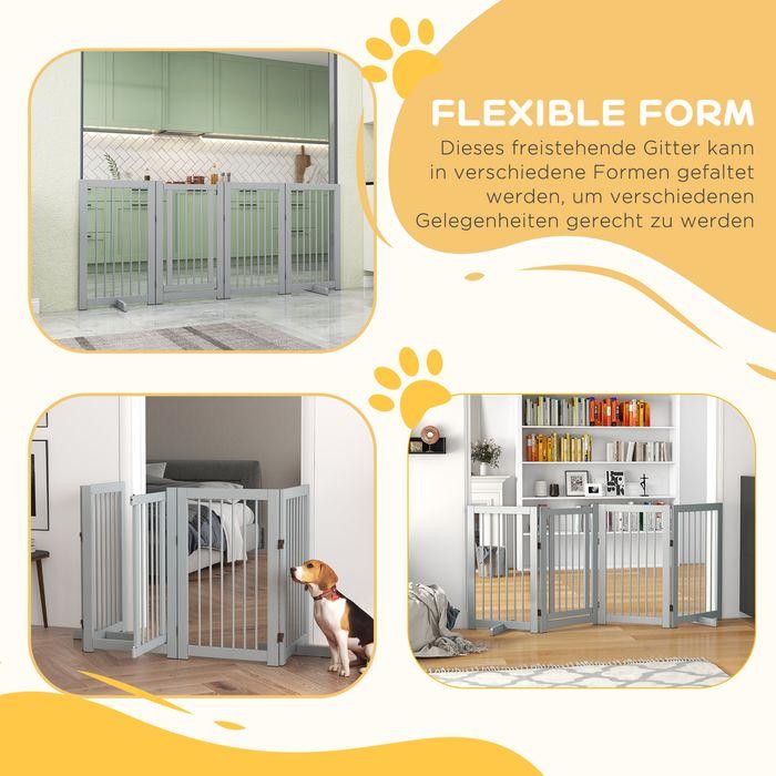 Image du produit Swisshandel24 Absperrgitter Hunde 91 cm Schutzgitter aus Holz Hundegitter mit Tür faltbar