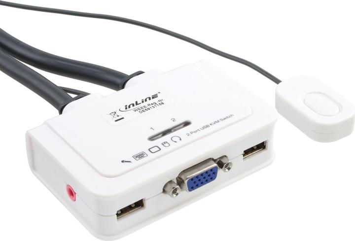 InLine KVM Switch 2-fach VGA USB mit Audio und integrierten Kabelsaetzen 0,9m weiss