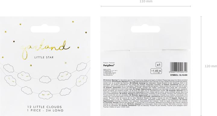 Produktbild Partydeco Girlande Wolken 145 x 5.5 cm, Weiss (1 Stück)