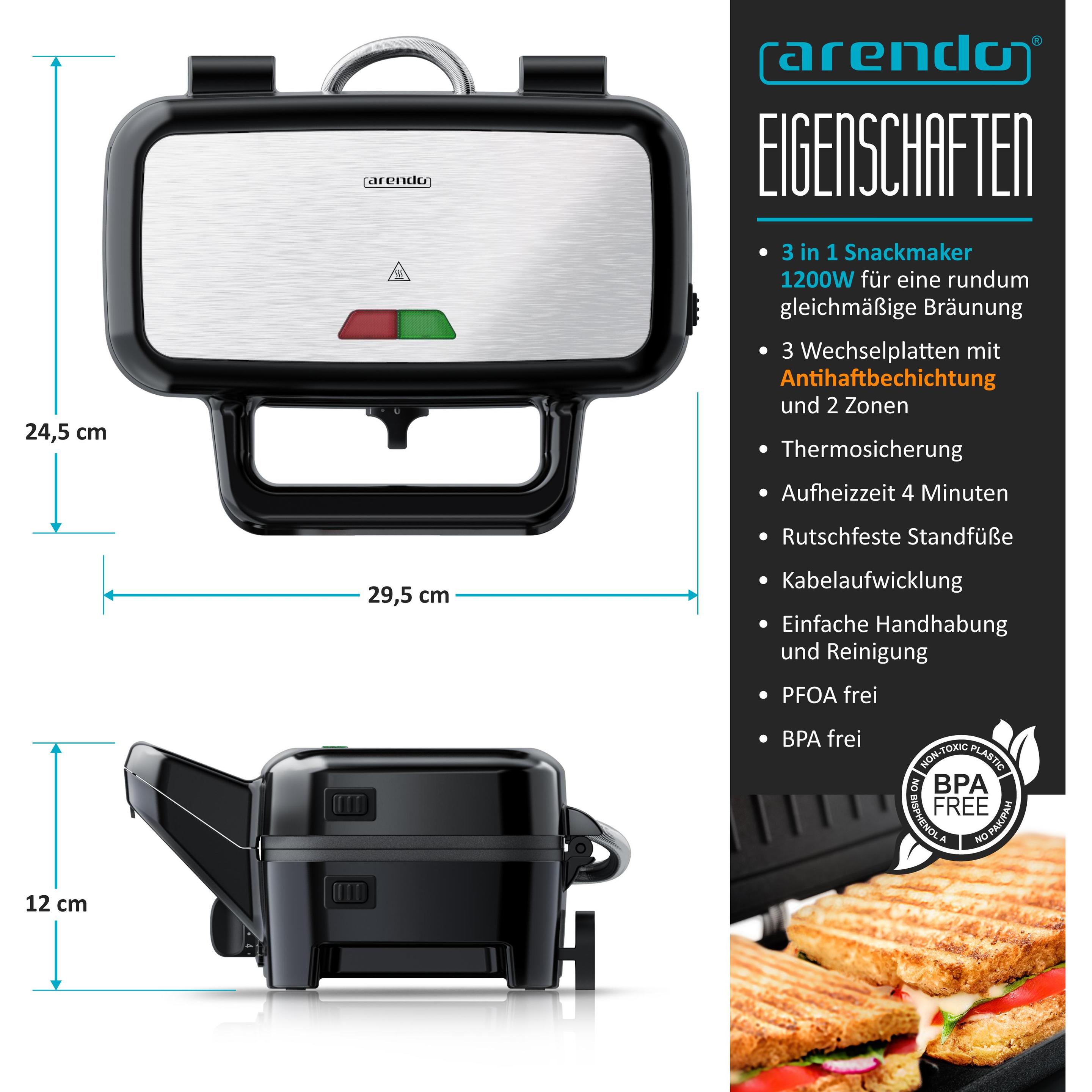 Thumbnail - Arendo Sandwichmaker, Toaster, Silber