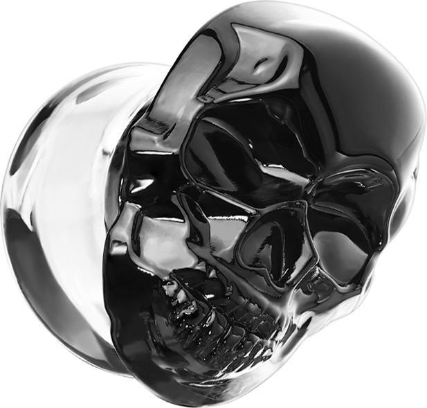 Image du produit Star Piercing Flared Plug en verre Pyrex noir crâne (sans laiton, Verre)