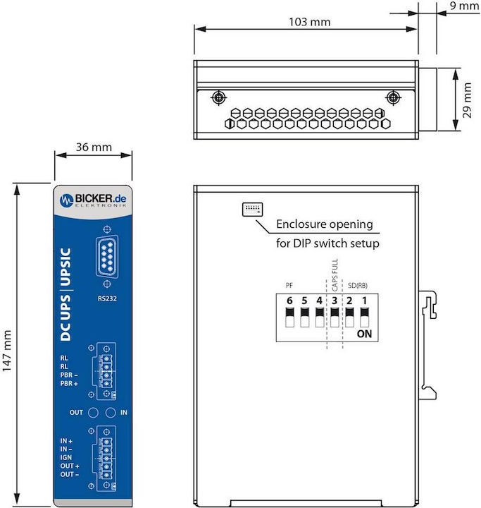 Image du produit Bicker Elektronik Onduleur (ASI) industriel - Installation (rail DIN) (60 VA, 60 W)