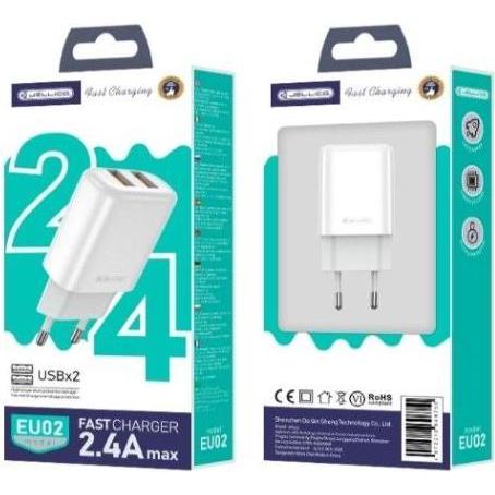 Jellico EU02 12W 2x USB 2.4A Plug Fast Adaptive Charger Universale per tutti i dispositivi mobili, Caricatore USB