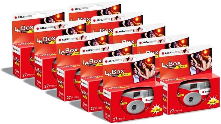 AGFAPHOTO AGFA Photo 601020 Disposable Camera LeBox Flash 27 Photos 31mm Optical Lens Gray and Red (Farbfilm)