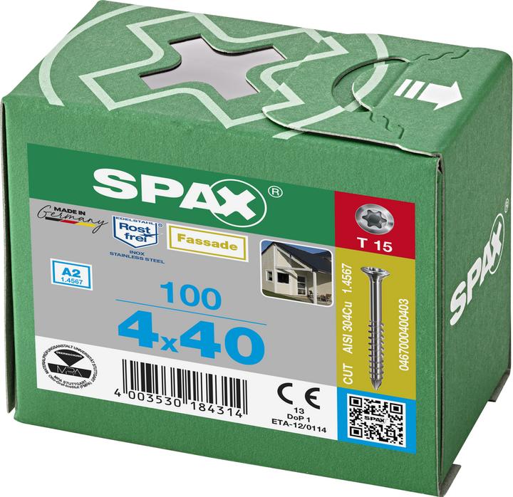 Produktbild Spax A2 Linsensenkkopf Kleiner Kopf T-Star Plus T15 Teilgewinde Cut (100 Schrauben pro Stück)