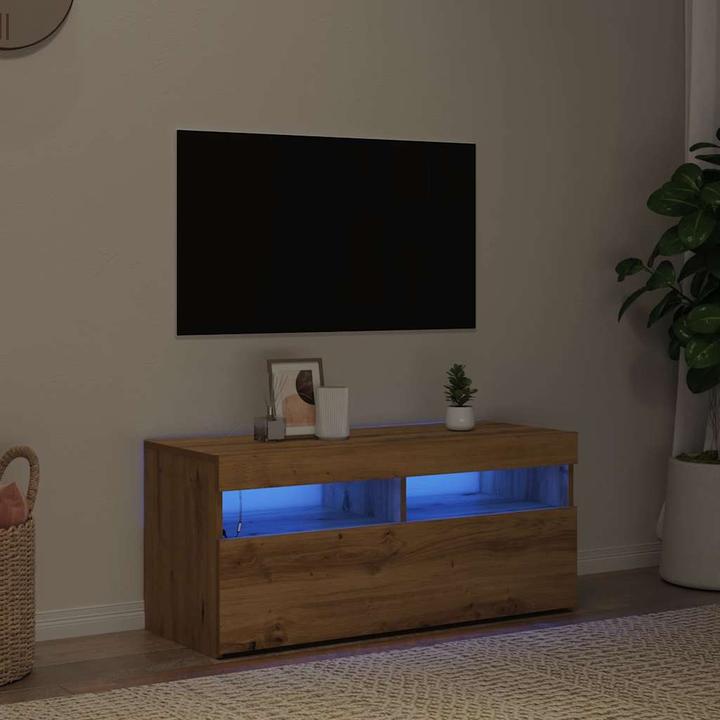 Produktbild VidaXL TV Schrank Lowboard Fernsehschrank Fernsehtisch mit LED Artisan-Eiche (90 x 35 x 40 cm)