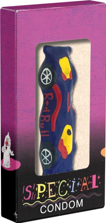 Immagine prodotto Erco Preservativo scherzoso XL con motivo di auto da corsa in blu, dipinto a mano (1 pz.)