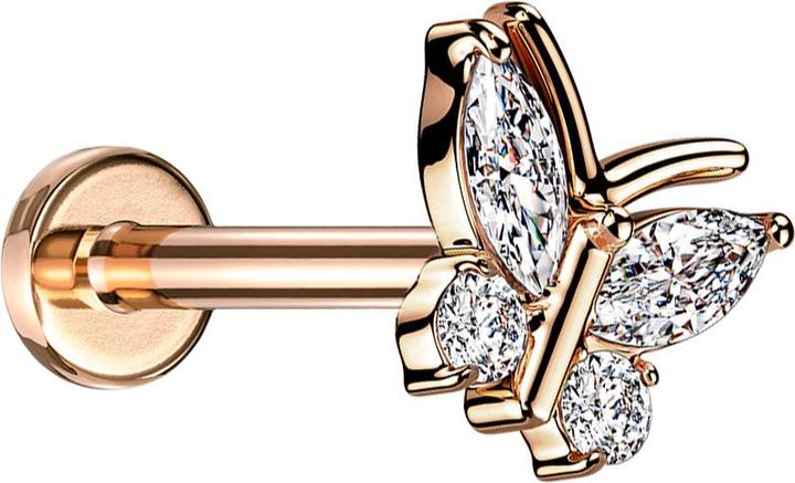 Immagine prodotto Star Piercing Micro Labret filo interno oro rosa farfalla quattro cristalli argento (Ottone, Acciaio chirurgico 316L)