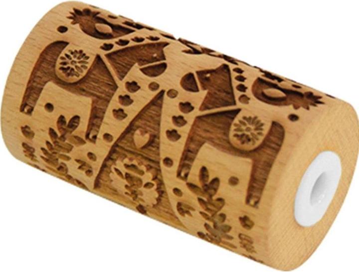 ScrapCooking Teigrolle aus Holz geprägt, Weihnachten Deko