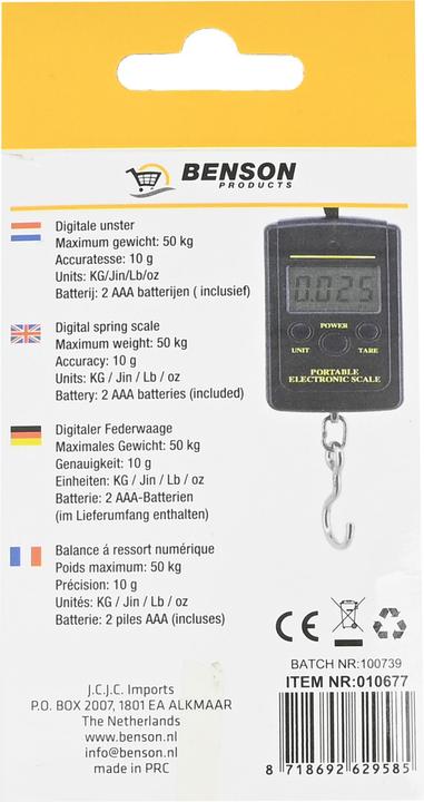 Produktbild Benson Federwaage Digitalhaken 40 kg (Kofferwaage)