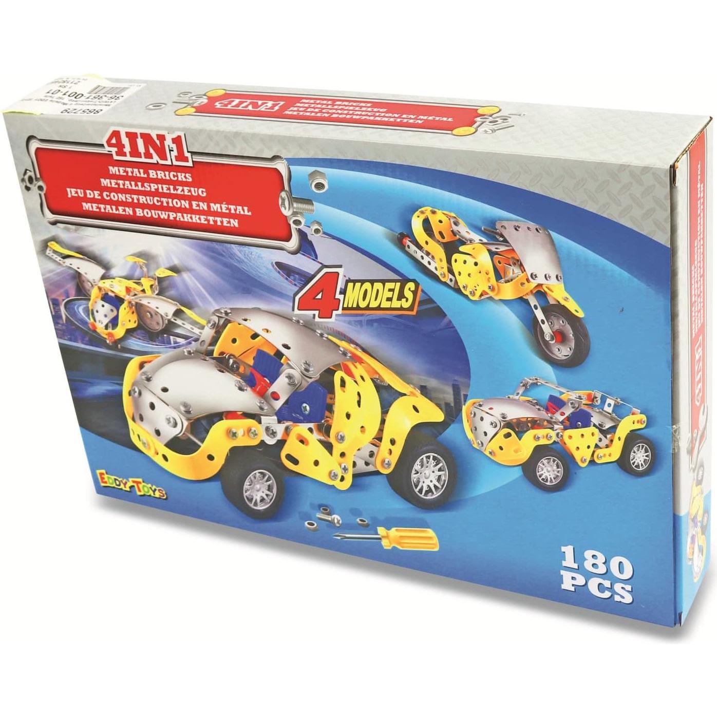 Eddy Toys Metallspielzeug, 4 Modelle Auto/Cabrio/Motorrad/Heli, 180 Teile