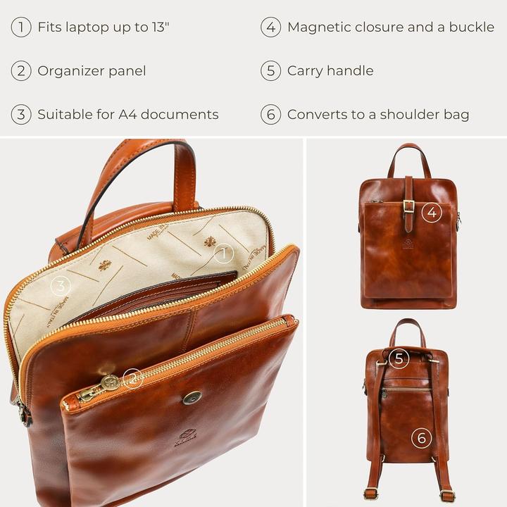 Actual product image Time Resistance Convertible Leather Backpack Shoulder Bag